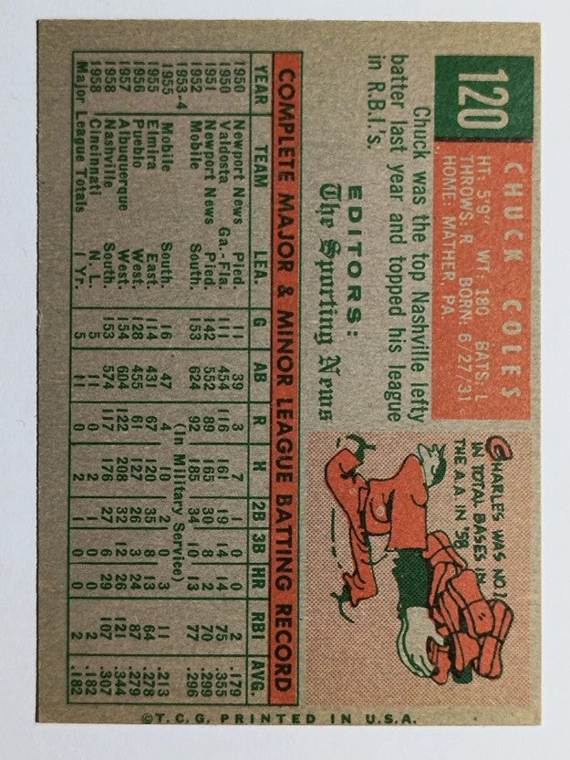 1959 Topps #120 Chuck Coles RS RC (VG)
