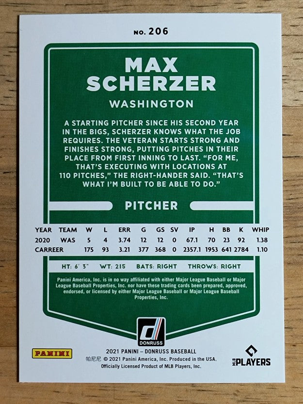 2021 Donruss #206 Max Scherzer