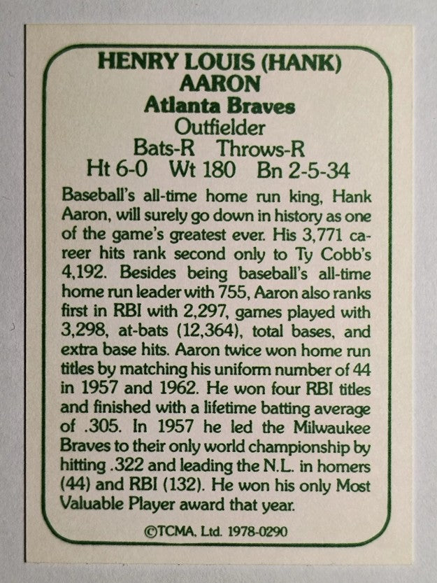 1978 TCMA 60'S I #290 Hank Aaron (MINT)