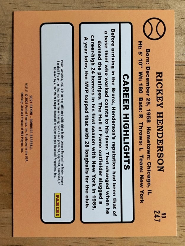 2021 Donruss #247 Rickey Henderson RETRO
