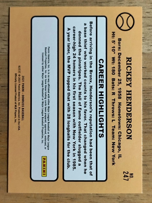 2021 Donruss #247 Rickey Henderson RETRO