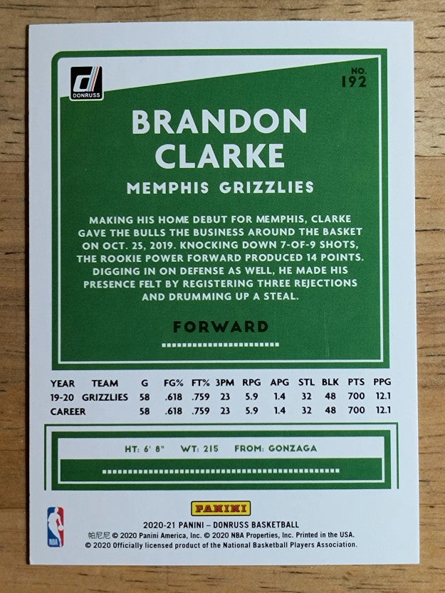 2020-21 Donruss #192 Brandon Clarke