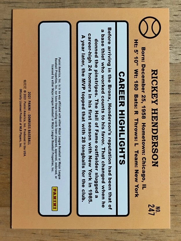 2021 Donruss #247 Rickey Henderson RETRO