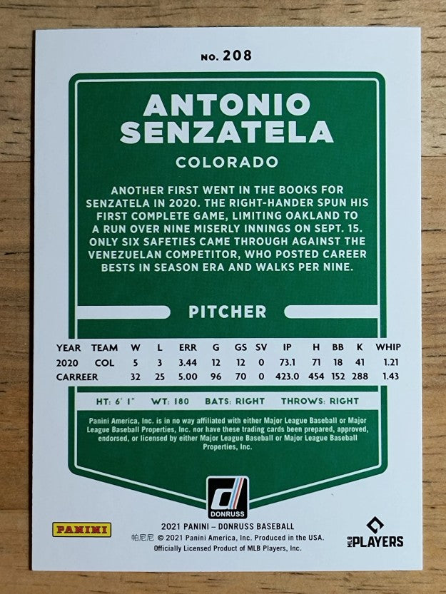 2021 Donruss #208 Antonio Senzatela