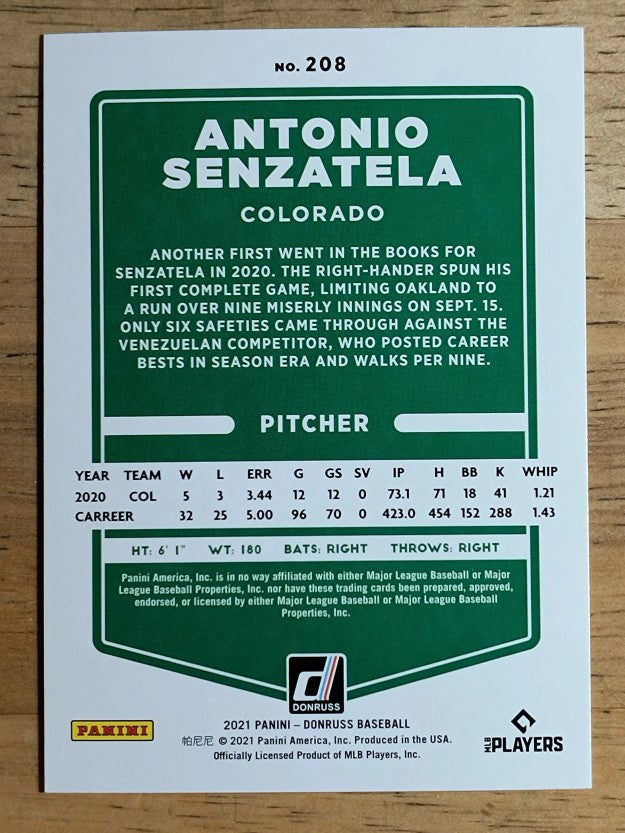 2021 Donruss #208 Antonio Senzatela