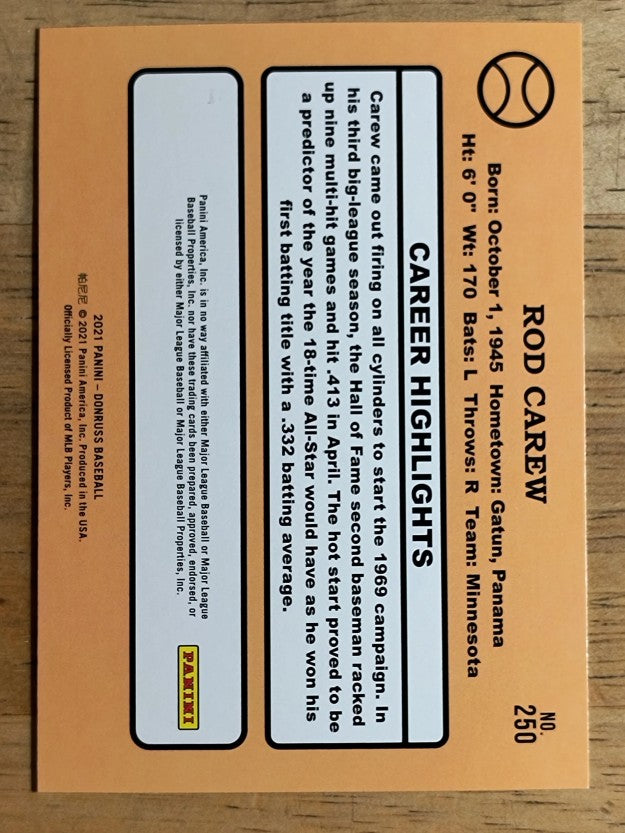 2021 Donruss #250 Rod Carew RETRO