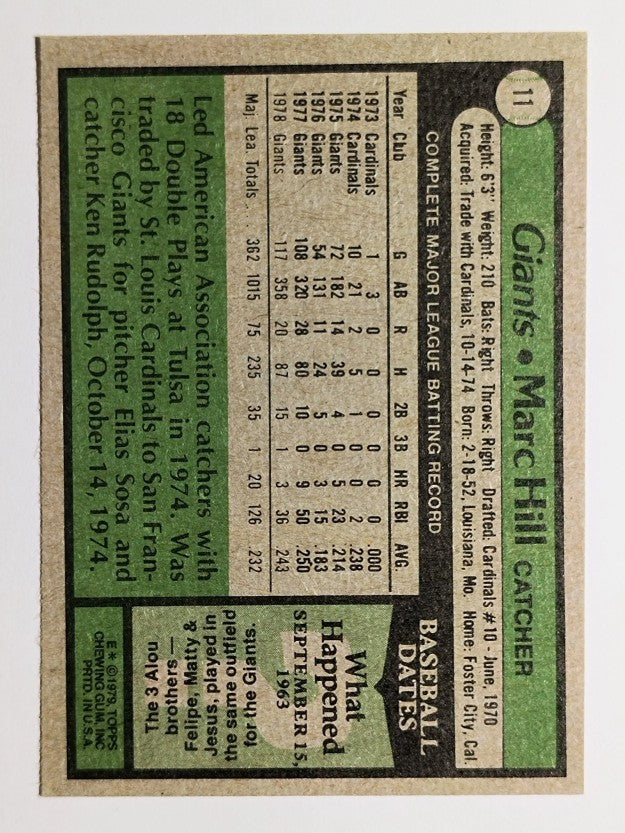 1979 Topps #11 Marc Hill (EX)