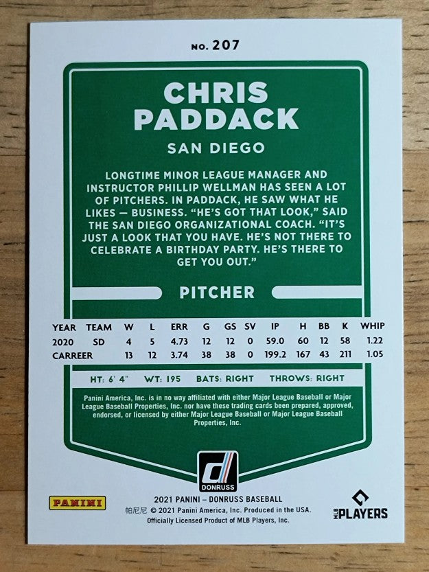 2021 Donruss #207 Chris Paddack