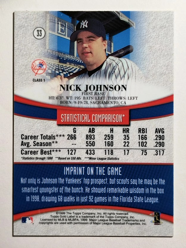 1999 Topps Gold Label Class 1 #33 Nick Johnson RC