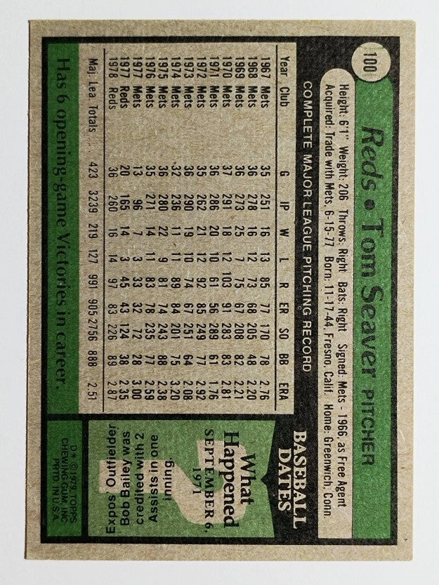 1979 Topps #100 Tom Seaver (EX)