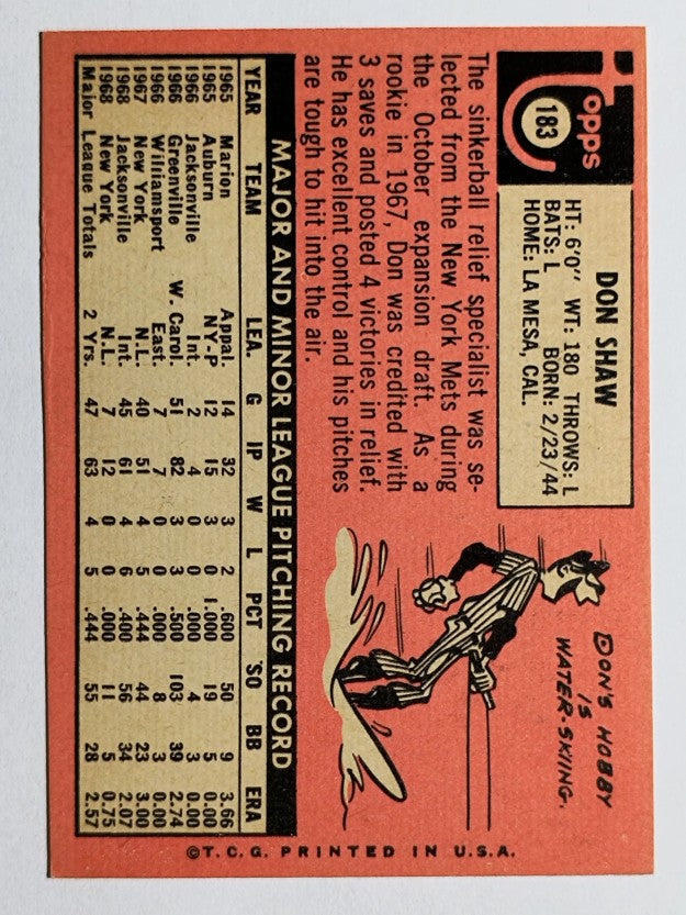 1969 Topps #183 Don Shaw (EXMT)