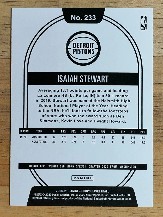 2020-21 Hoops #233 Isaiah Stewart RC