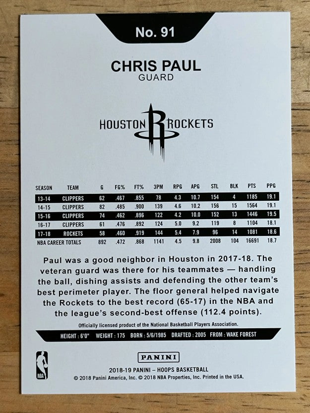 2018-19 Hoops #91 Chris Paul