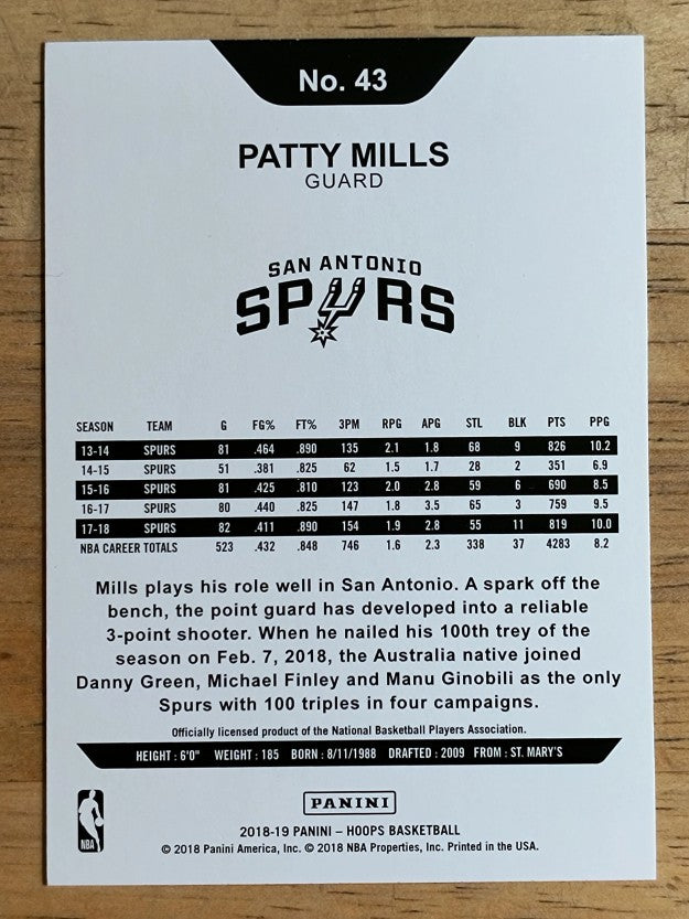 2018-19 Hoops Purple #43 Patty Mills