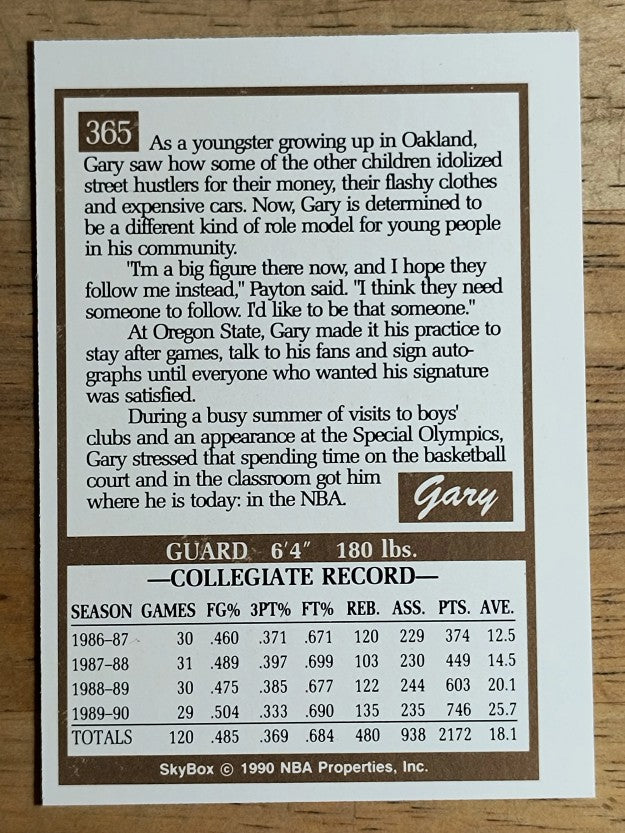 1990-91 SkyBox #365 Gary Payton RC (EXMT)