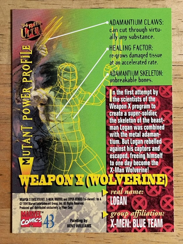 1994 Fleer Ultra X-Men #43 Weapon X Wolverine