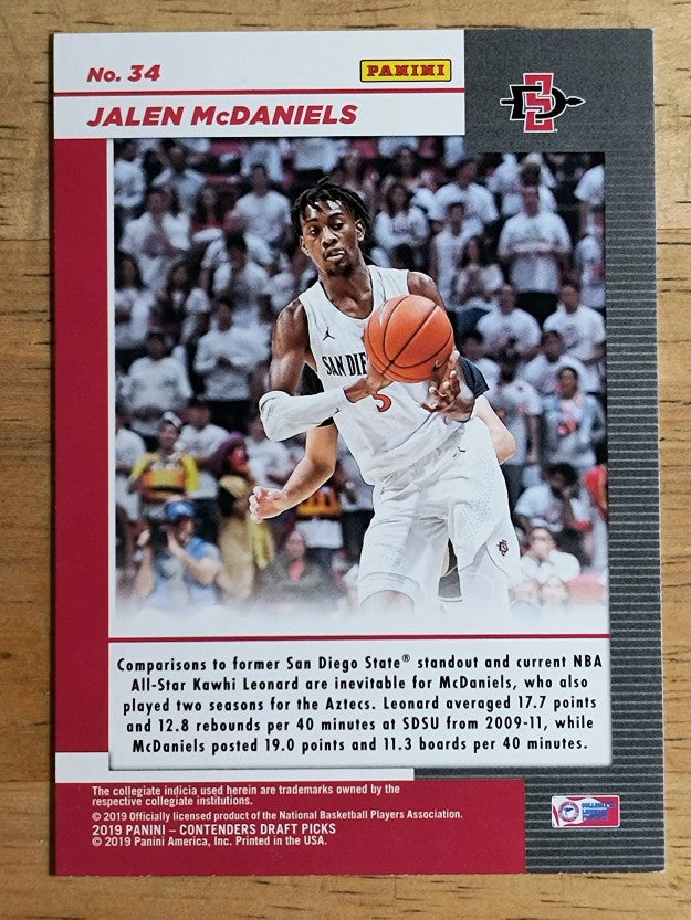 2019-20 Panini Contenders Draft Picks Game Day Tickets #34 Jalen McDaniels