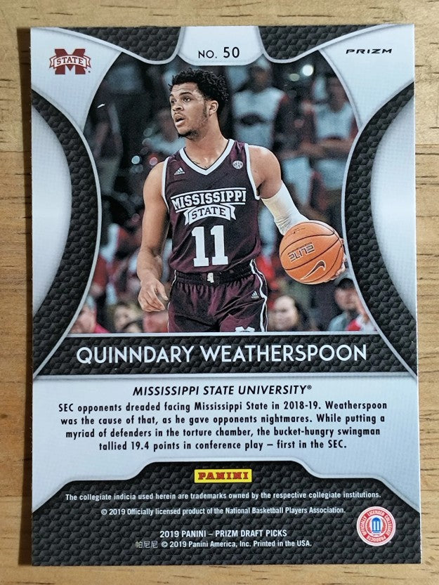 2019-20 Panini Prizm Draft Picks Prizms Pink Pulsar #50 Quinndary Weatherspoon