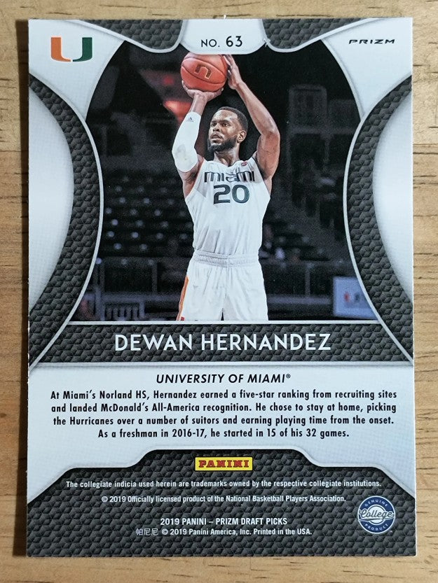 2019-20 Panini Prizm Draft Picks Prizms Silver #63 Dewan Hernandez