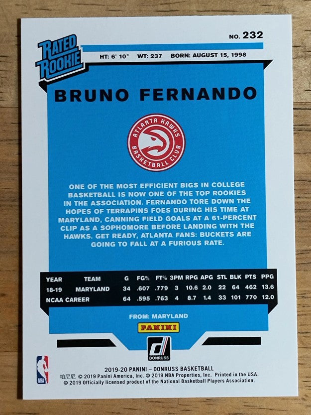 2019-20 Donruss #232 Bruno Fernando RR RC