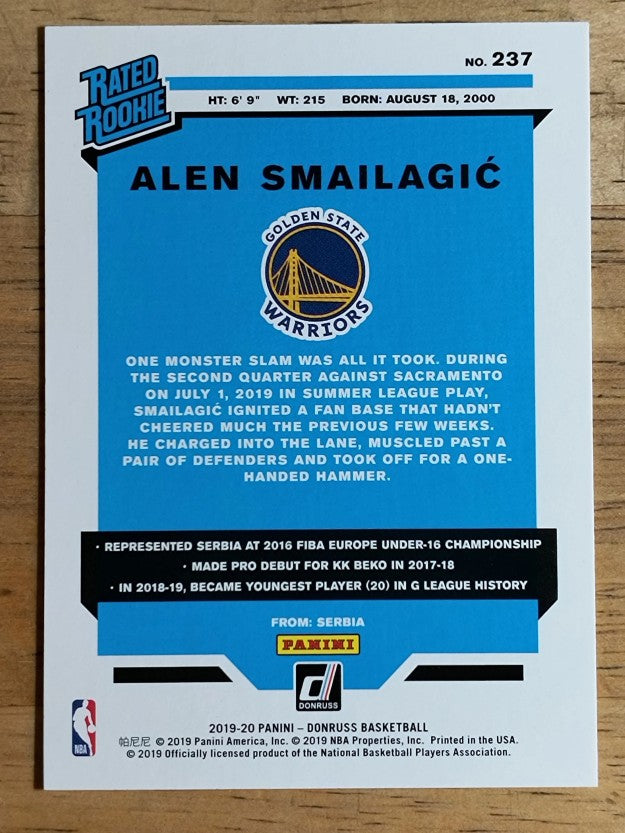 2019-20 Donruss #237 Alen Smailagic RR RC