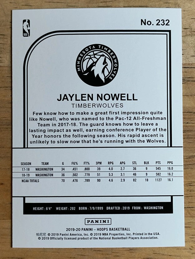 2019-20 Hoops #232 Jaylen Nowell RC