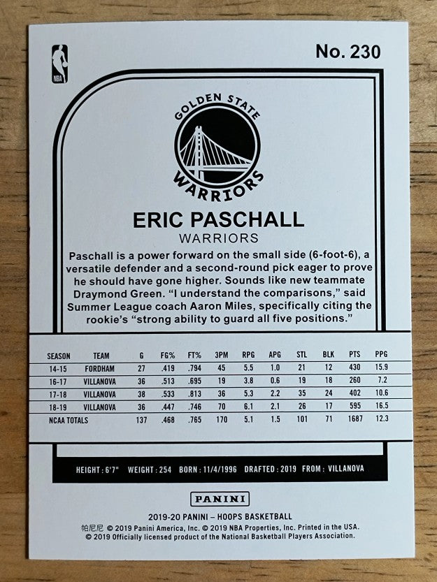 2019-20 Hoops #230 Eric Paschall RC