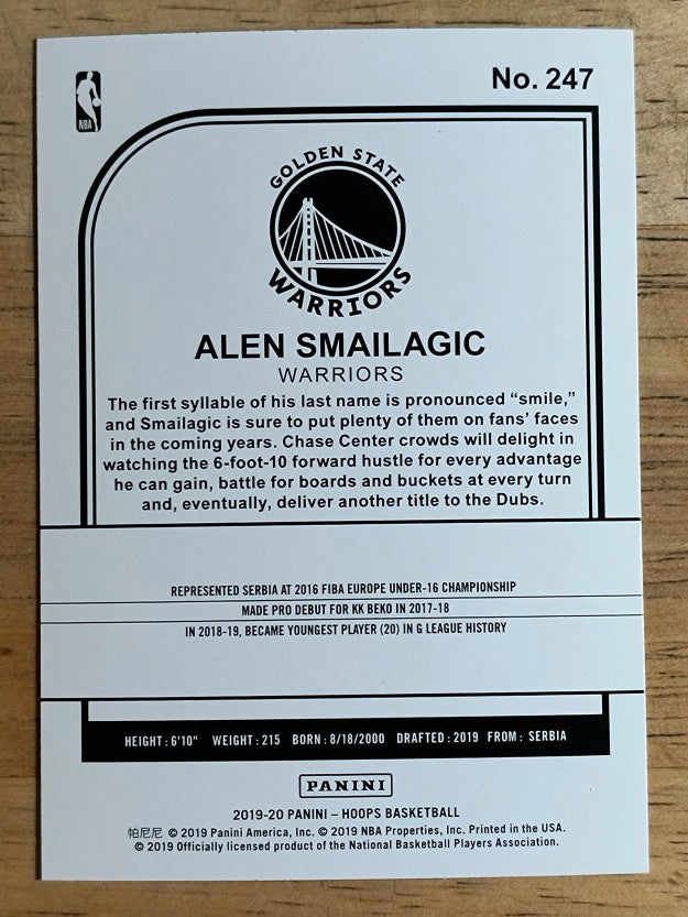 2019-20 Hoops #247 Alen Smailagic RC