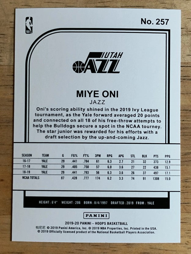 2019-20 Hoops #257 Miye Oni RC