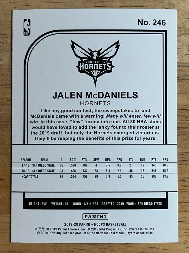 2019-20 Hoops #246 Jalen McDaniels RC