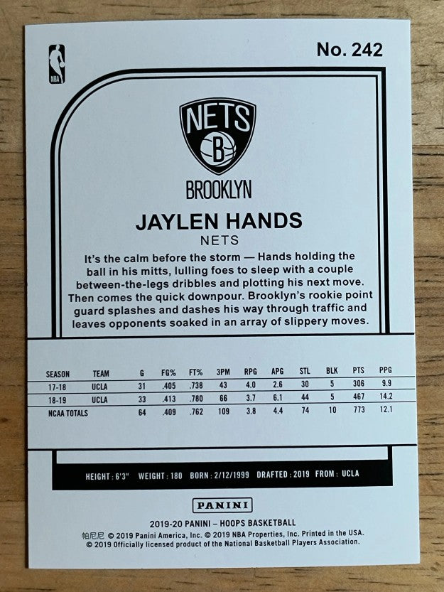 2019-20 Hoops #242 Jaylen Hands RC
