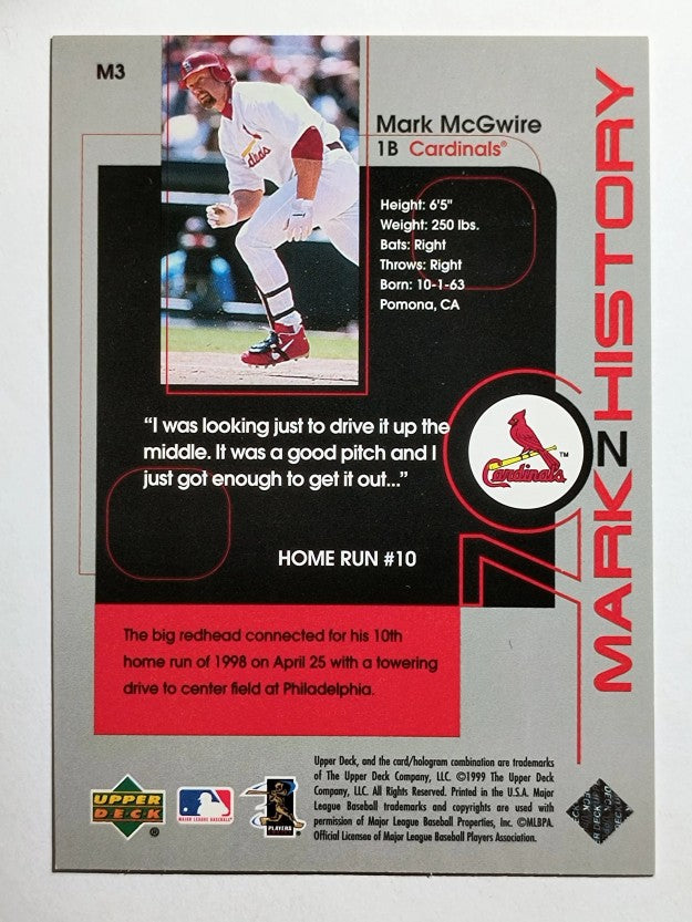 1999 Upper Deck Challengers for 70 Mark on History #M3 Mark McGwire 10