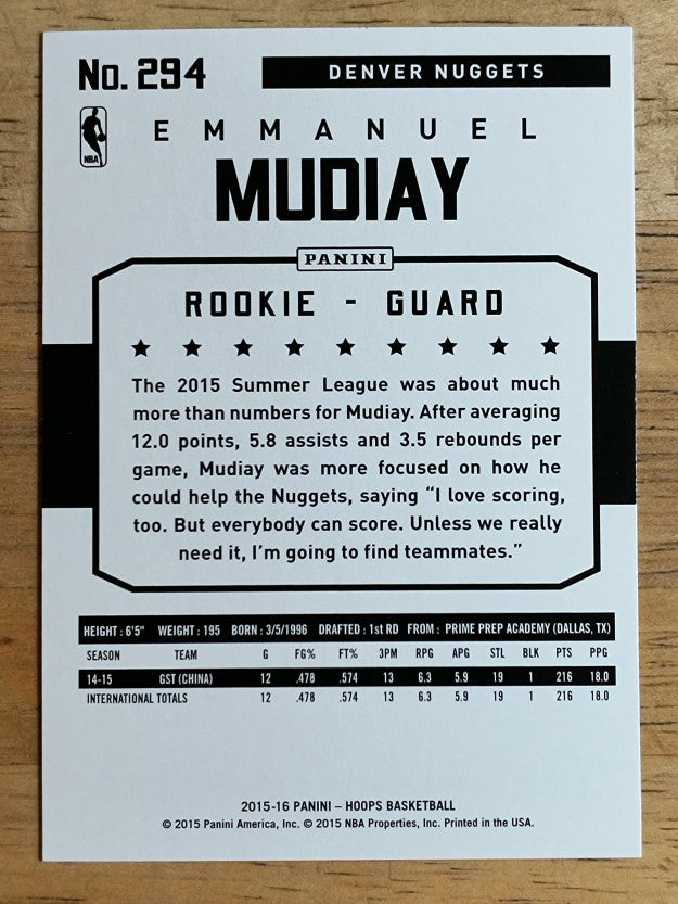 2015-16 Hoops #294 Emmanuel Mudiay RC
