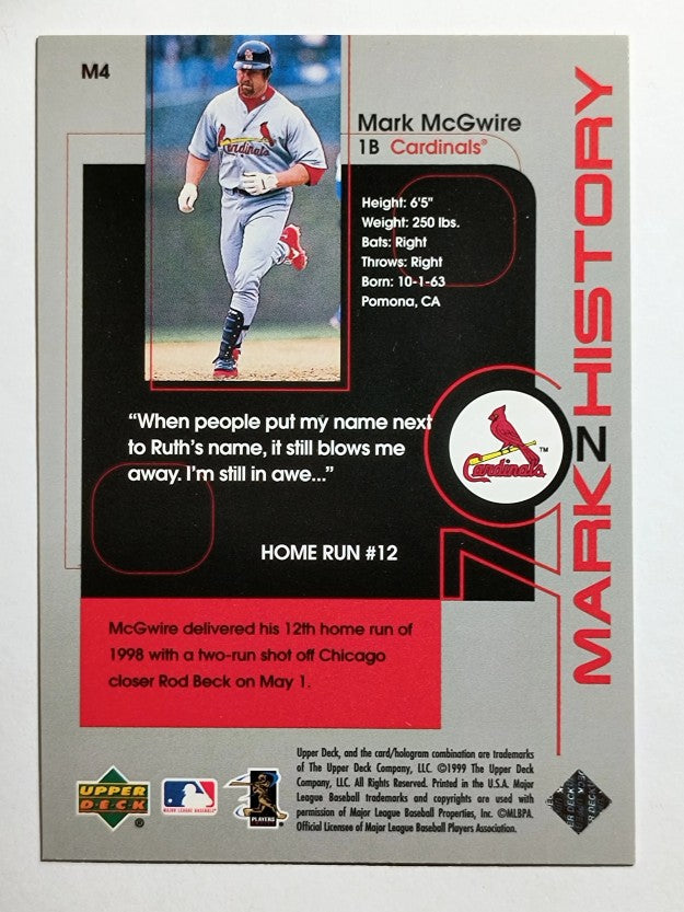 1999 Upper Deck Challengers for 70 Mark on History #M4 Mark McGwire 12