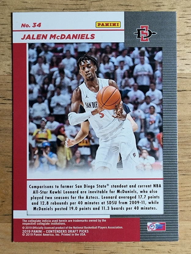 2019-20 Panini Contenders Draft Picks Game Day Tickets #34 Jalen McDaniels