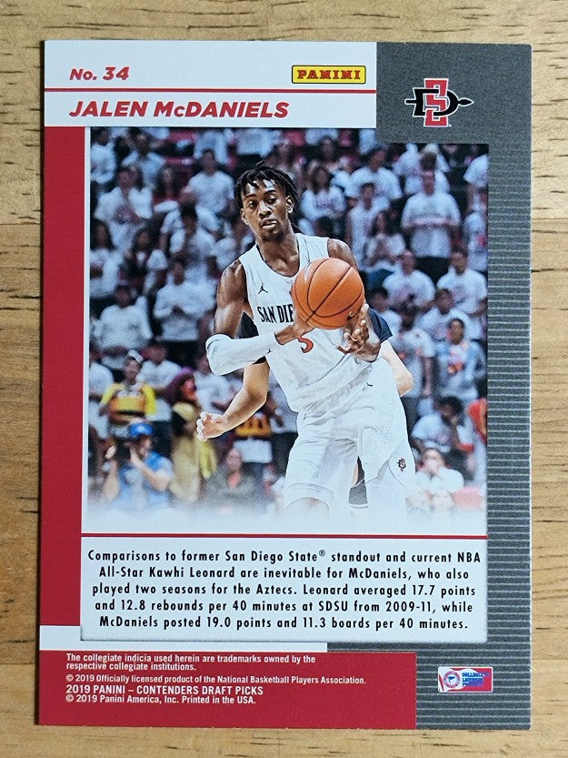 2019-20 Panini Contenders Draft Picks Game Day Tickets #34 Jalen McDaniels