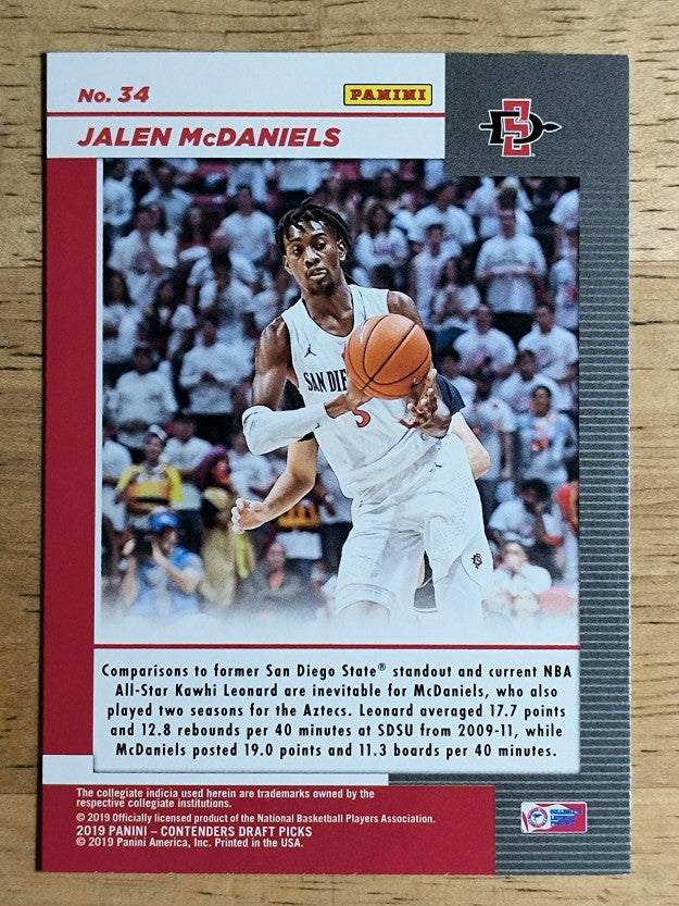 2019-20 Panini Contenders Draft Picks Game Day Tickets #34 Jalen McDaniels