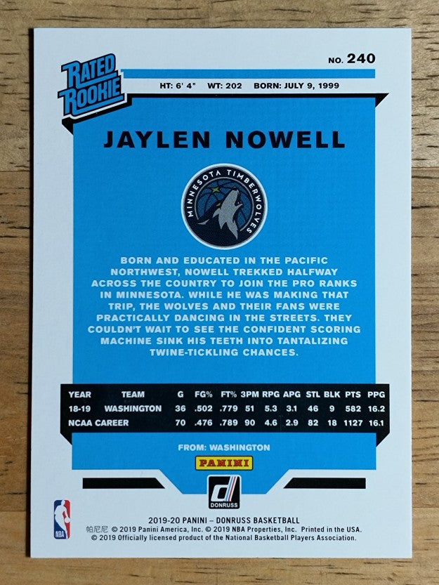 2019-20 Donruss #240 Jaylen Nowell RR RC