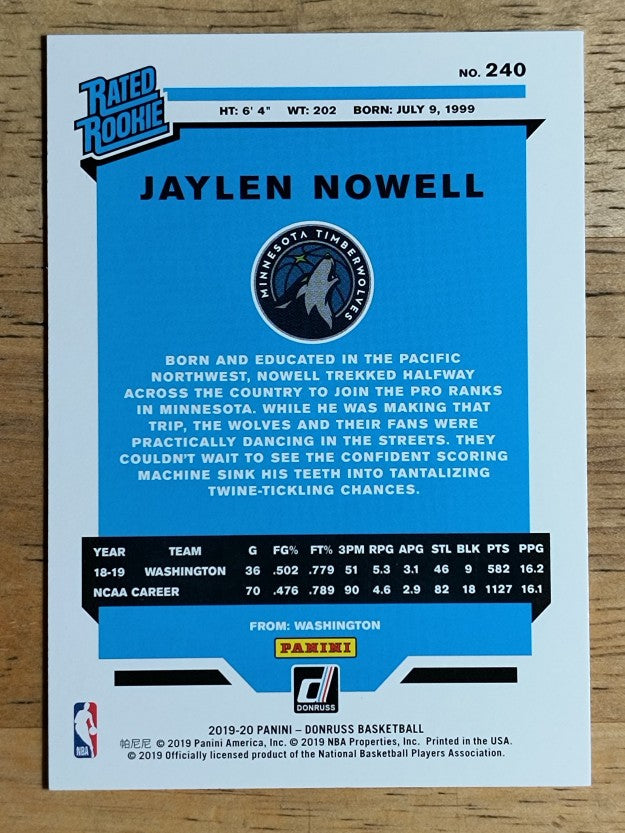 2019-20 Donruss #240 Jaylen Nowell RR RC