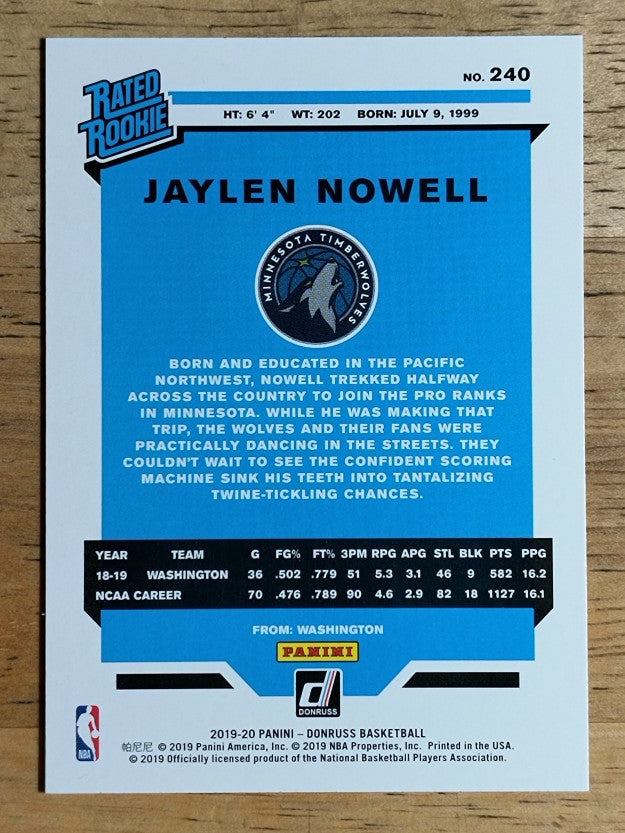 2019-20 Donruss #240 Jaylen Nowell RR RC