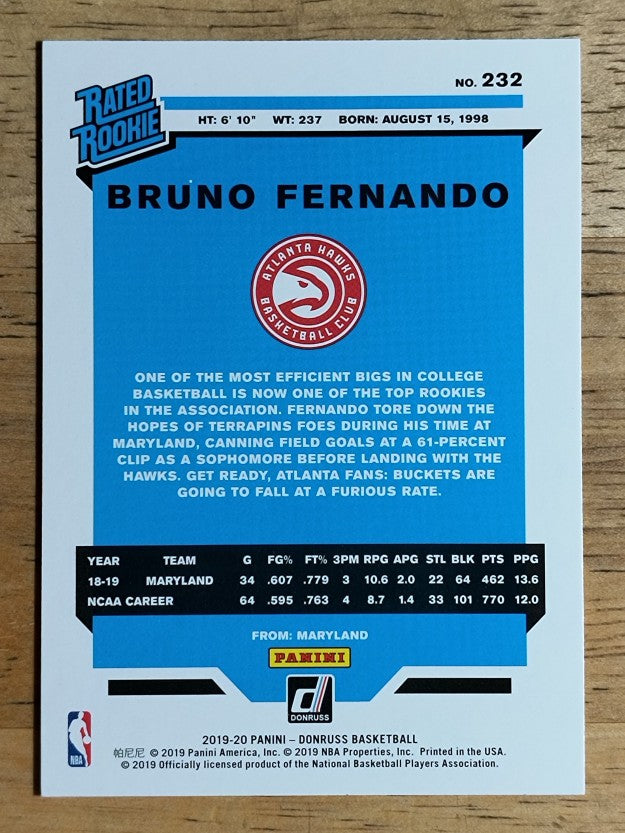 2019-20 Donruss #232 Bruno Fernando RR RC