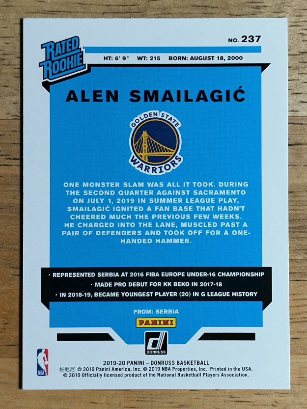 2019-20 Donruss #237 Alen Smailagic RR RC