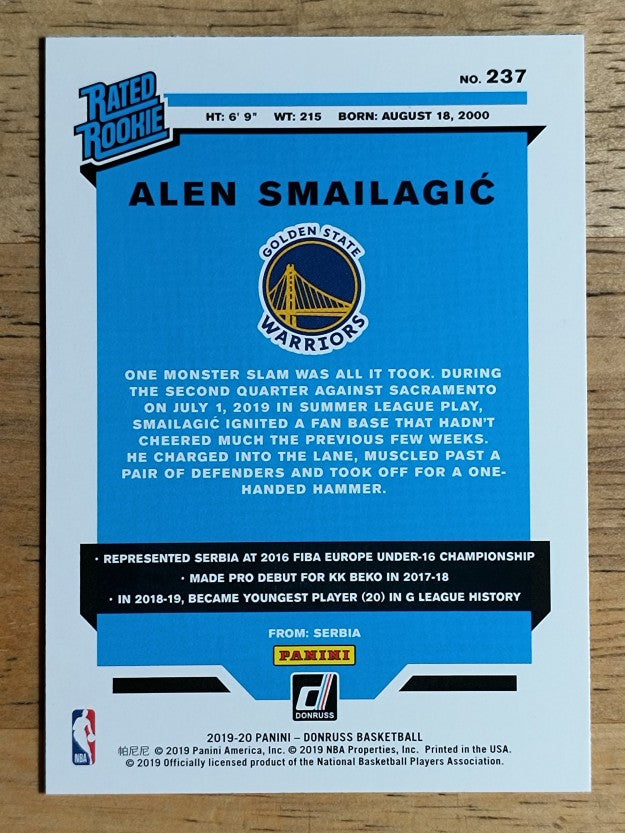 2019-20 Donruss #237 Alen Smailagic RR RC