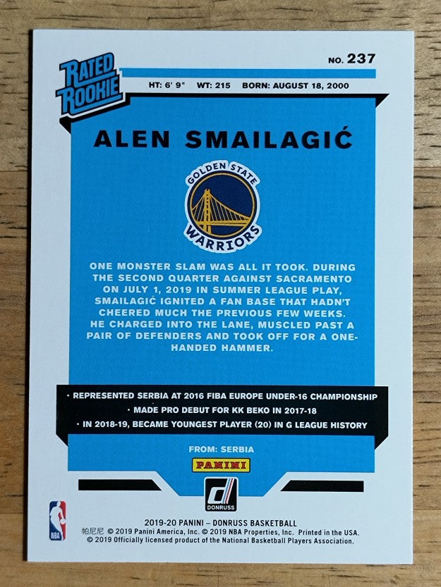 2019-20 Donruss #237 Alen Smailagic RR RC