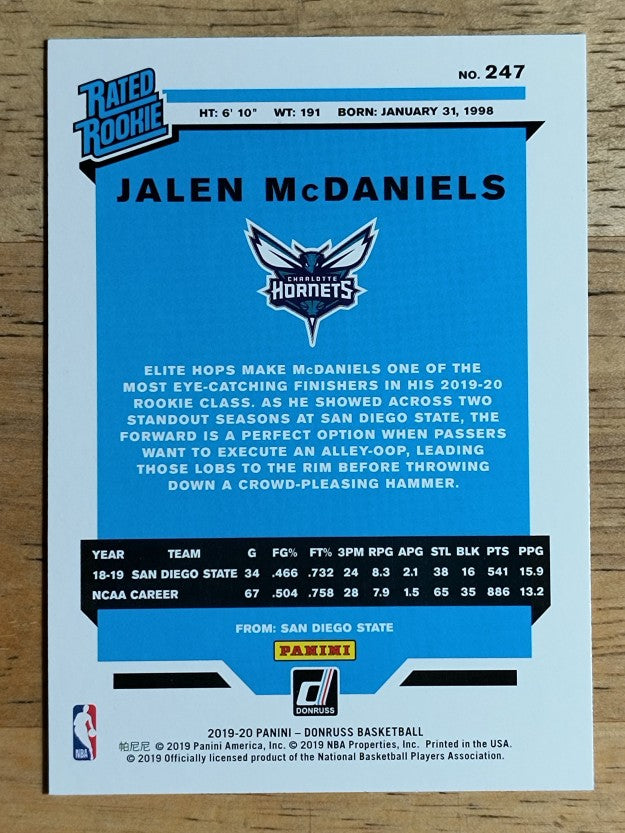 2019-20 Donruss #247 Jalen McDaniels RR RC