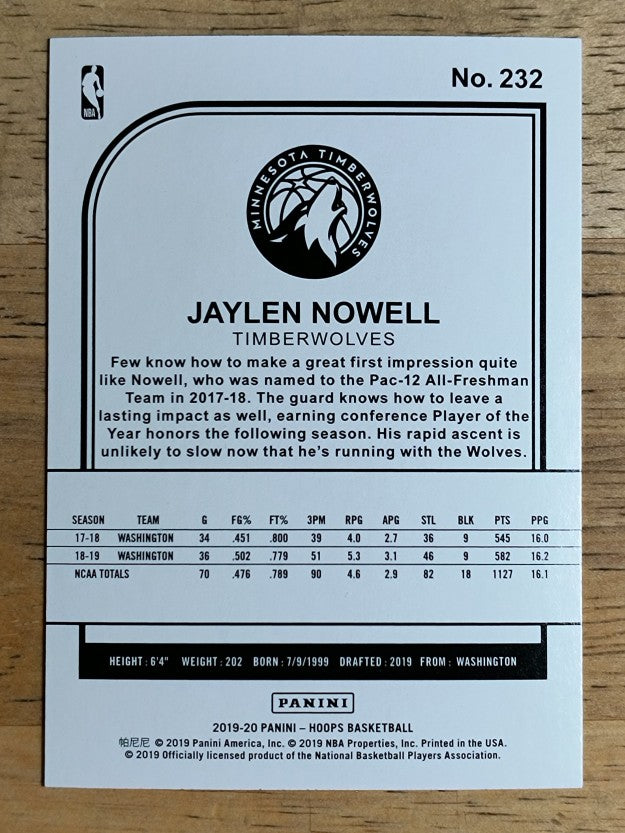 2019-20 Hoops #232 Jaylen Nowell RC