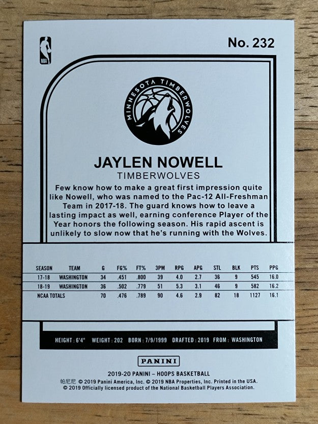 2019-20 Hoops #232 Jaylen Nowell RC