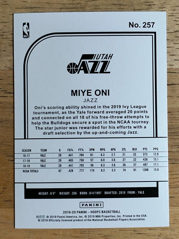 2019-20 Hoops #257 Miye Oni RC