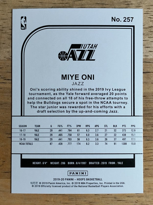 2019-20 Hoops #257 Miye Oni RC