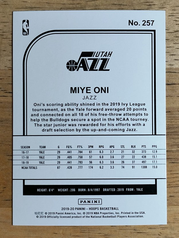2019-20 Hoops #257 Miye Oni RC